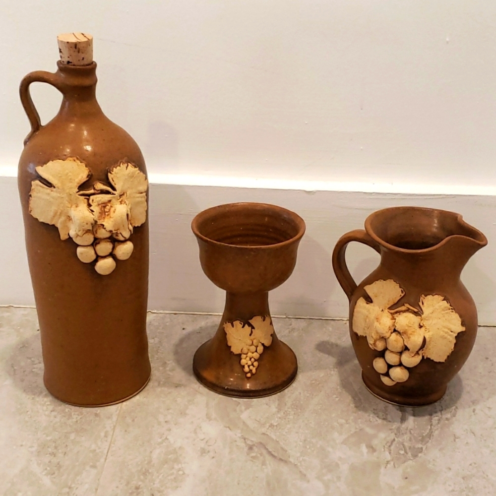 Clay Vase, goblet and mini pitcher